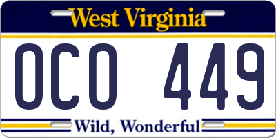 WV license plate OCO449