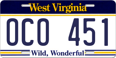 WV license plate OCO451
