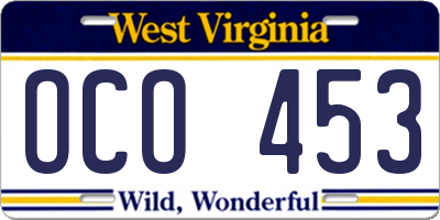 WV license plate OCO453