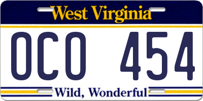 WV license plate OCO454