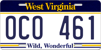WV license plate OCO461