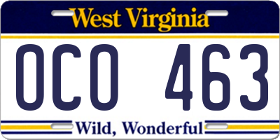 WV license plate OCO463