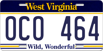 WV license plate OCO464
