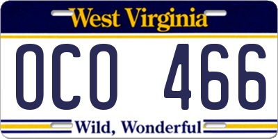 WV license plate OCO466