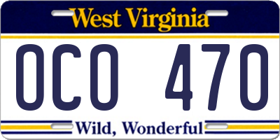 WV license plate OCO470
