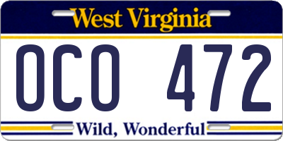 WV license plate OCO472