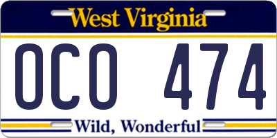 WV license plate OCO474