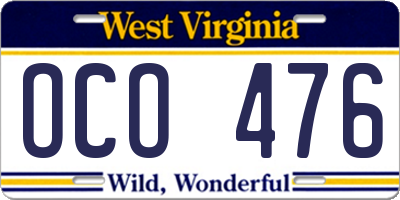 WV license plate OCO476