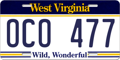 WV license plate OCO477