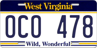 WV license plate OCO478