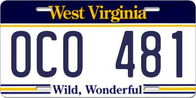 WV license plate OCO481