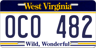 WV license plate OCO482
