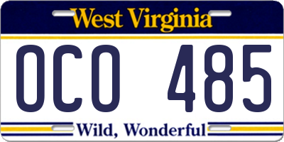 WV license plate OCO485