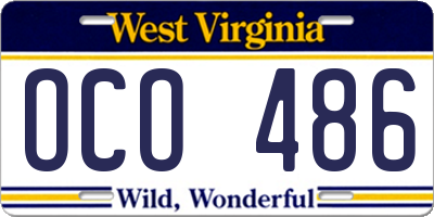 WV license plate OCO486