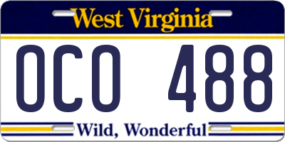WV license plate OCO488