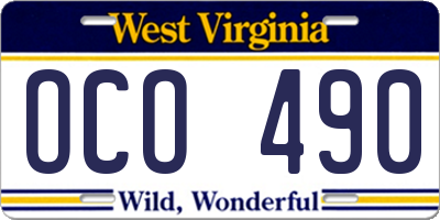 WV license plate OCO490