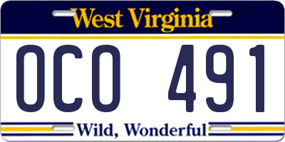 WV license plate OCO491