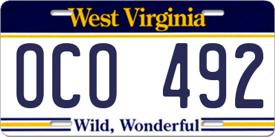 WV license plate OCO492