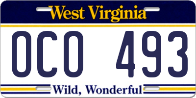 WV license plate OCO493