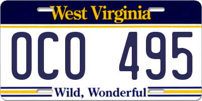 WV license plate OCO495