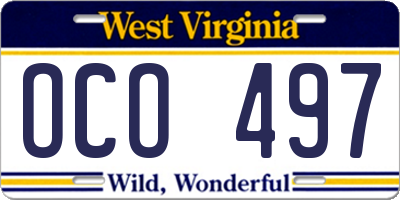 WV license plate OCO497