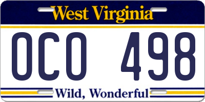 WV license plate OCO498