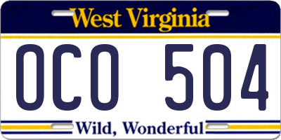 WV license plate OCO504