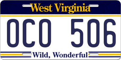 WV license plate OCO506