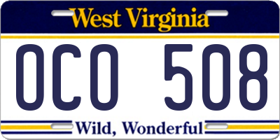 WV license plate OCO508