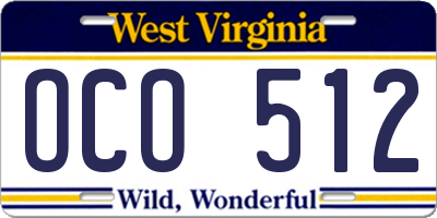 WV license plate OCO512