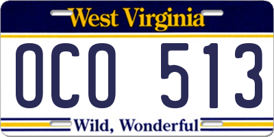 WV license plate OCO513
