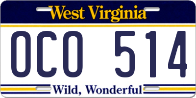 WV license plate OCO514