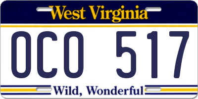 WV license plate OCO517