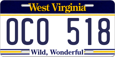 WV license plate OCO518