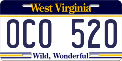WV license plate OCO520