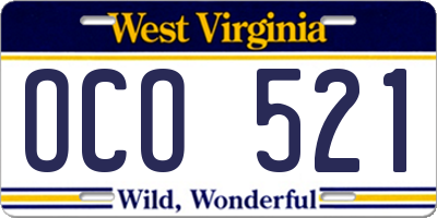 WV license plate OCO521