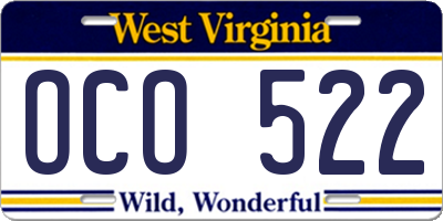 WV license plate OCO522