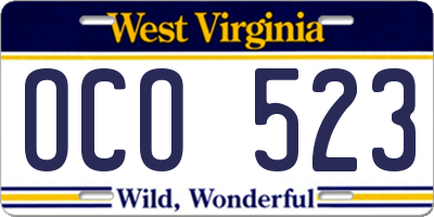 WV license plate OCO523