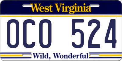 WV license plate OCO524