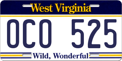 WV license plate OCO525