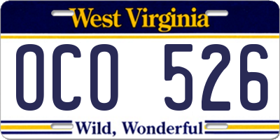 WV license plate OCO526
