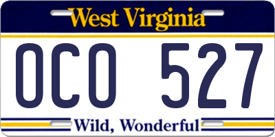 WV license plate OCO527