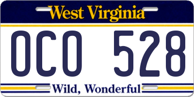 WV license plate OCO528