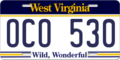 WV license plate OCO530