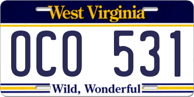 WV license plate OCO531