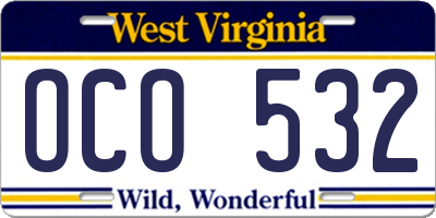 WV license plate OCO532
