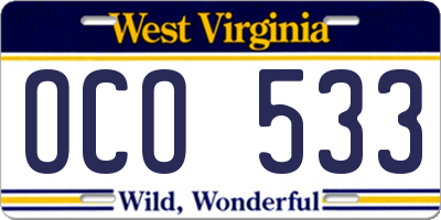 WV license plate OCO533