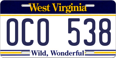 WV license plate OCO538
