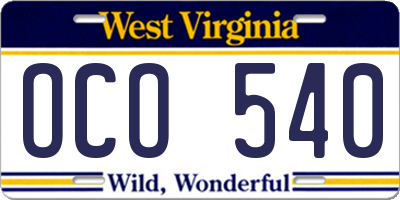 WV license plate OCO540
