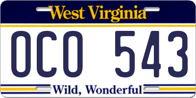 WV license plate OCO543